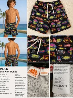 Sundek Boys Size 10 Logo Print Swim Trunks Board Shorts Multicolor Surf Swimwear